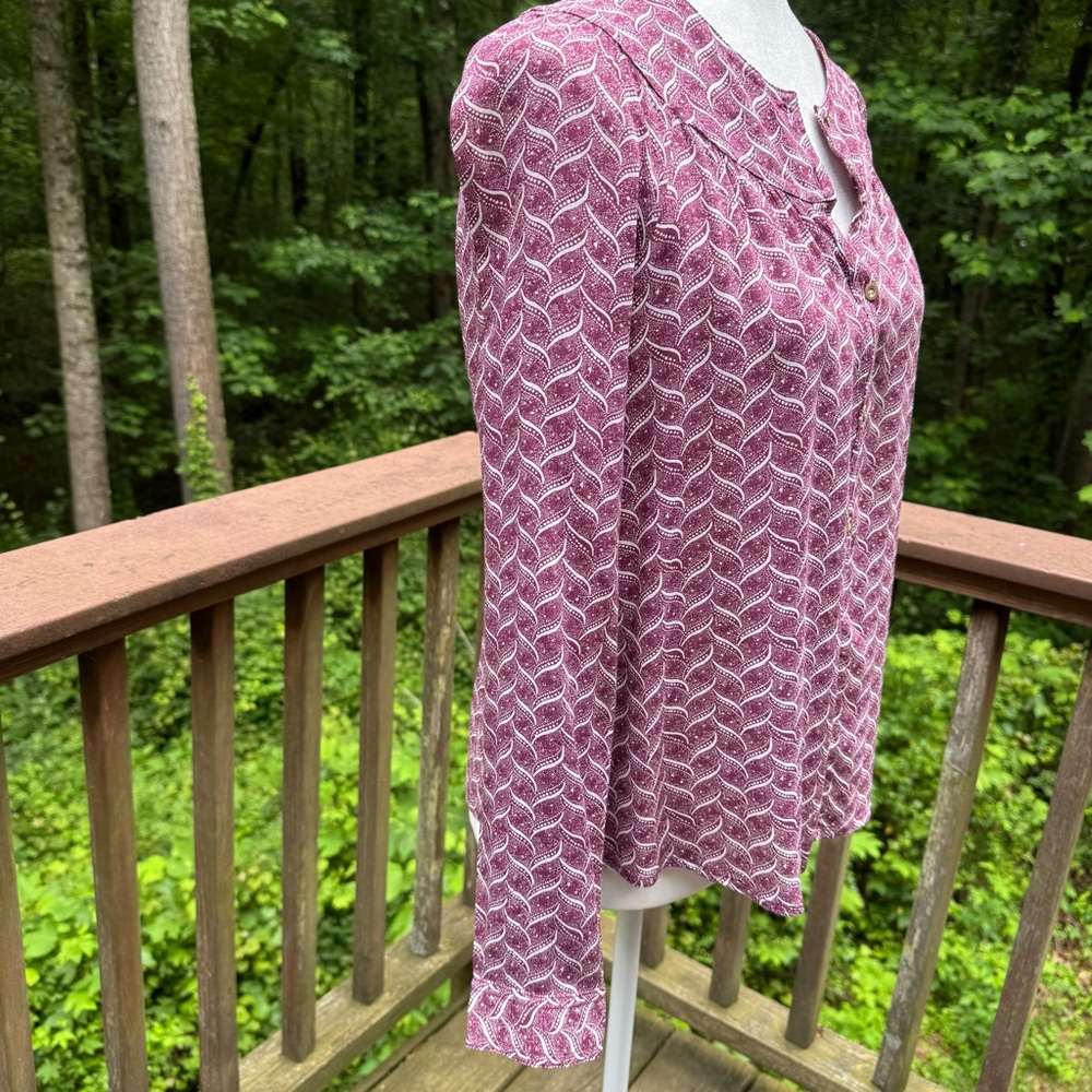Anthropologie Maeve Orli Purple Geo Print Bibbed Rayon Blouse XS - Picture 7 of 17